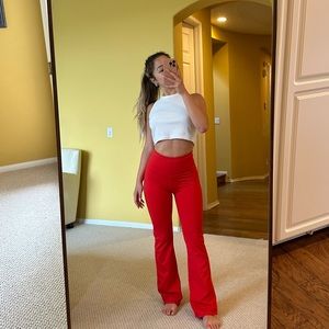Red flare yoga leggings